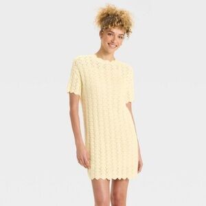Off-White NWT A New Day Women's Short Sleeve Pointelle Mini Sweater Dress Size M